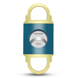 CIGARLOONG Cigar Cutter Durable and Smooth Stainless Steel Sharp Blade Guillotine(Blue+Gold)