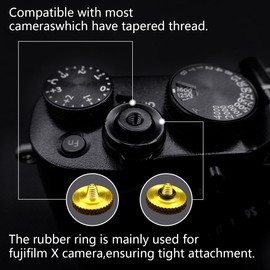 NoirVogel Camera Shutter Button, Upscale and Exquisite Pure Copper Shutter Release Button, Equipped with Rubber Rings (2 Packs - Glossy Gold - Gear Style)