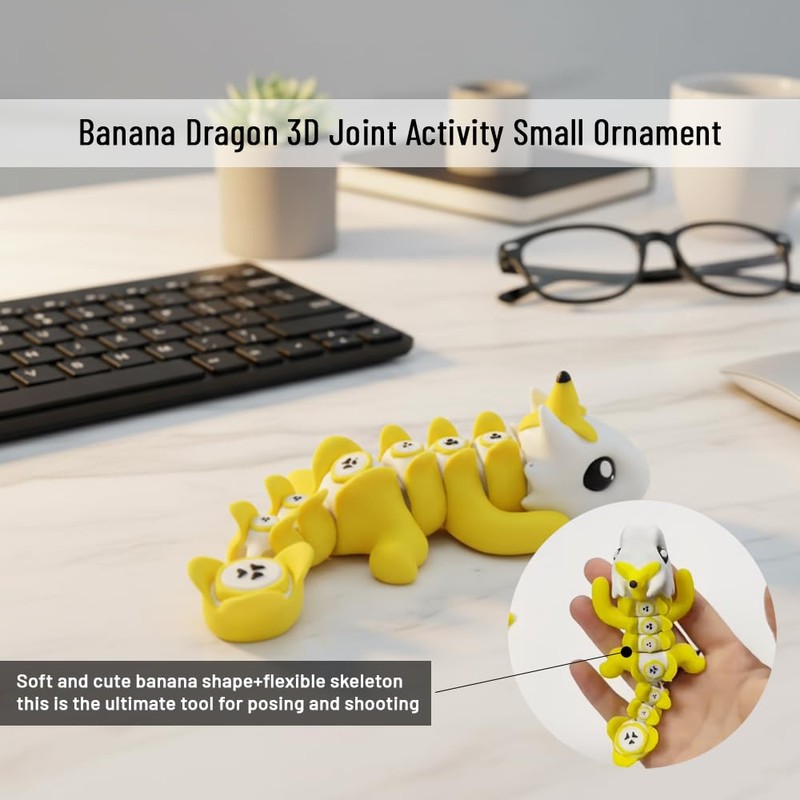 Vantico 3D Printed Banana Dragon Desktop Pet Figurine, Cute Office