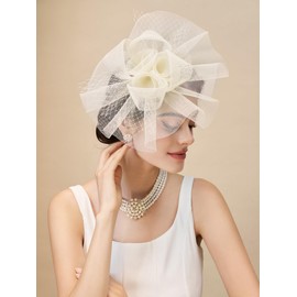 SWEETV Flower Fascinators Tea Party Hats for Women, Formal Headwear for Kentucky Tea Hat Derby, Cocktail, Wedding, Fancy Dress Party, Beige