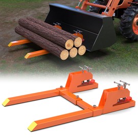 Upgraded 43" Tractor Bucket Forks(Orange),Clamp on Pallet Forks with Anti-Slip Tongue 2000LBS,Twin Screw Design,Adjustable Stabilizer Bar,Heavy Duty Skid Steer Pallet Forks for Tractor Bucket Loader