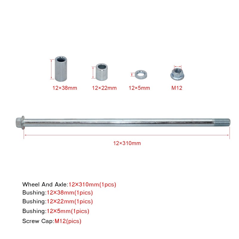 Minho 12mm 310mm Front Rear Axle with Bushing 5mm 22mm
