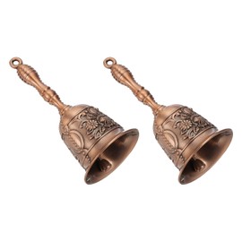 sourcing map 2Pcs Loud Hand Bell, 2.09 Inch Wedding Dinner Service Call Bells, Vintage Alloy Carving Jingle Bell for Restaurant, Seniors Bedside, Meditation, Coppery Red