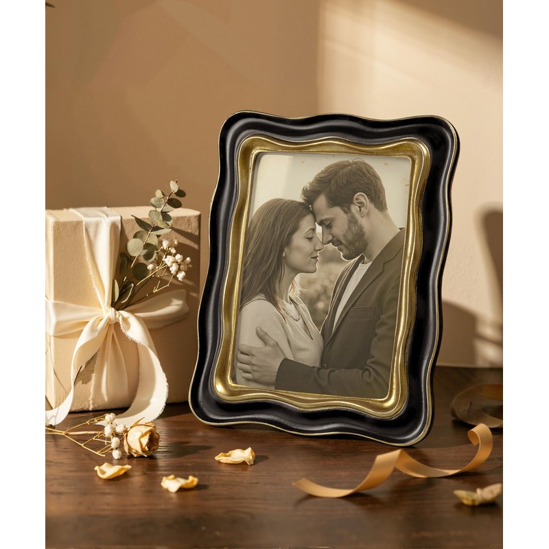 Afuly Black 5x7 Picture Frame Vintage Gold Wavy Resin Photo