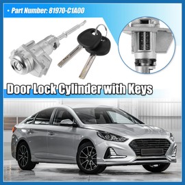 A ABSOPRO 1 Set Front Door Lock Cylinder Set Kit with 2 Keys for Hyundai Sonata 2015-2019 1.6L 2.0L 2.4L Left Driver Side Door Lock Set Tumbler with Key 81970-C1A00 LH Metal Item Replacement