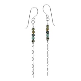 Silvershake 5-Stone 3MM Natural Turquoise Bead Stone 925 Sterling Silver Bohemian Inspired Minimalist Dangle Hook Earrings Jewelry for Women, Sterling Silver, natural multicolor turquoise