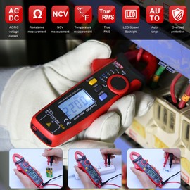 UNI-T UT210D Mini Pinza Amperimétrica Digital, AC/DC Amperímetro Pinza Amperimétrica Tester Voltímetro Mide Corriente Voltaje Temperatura Resistencia Capacitancia Diodos Temperatura Continuidad