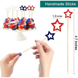 60pcs Red White Blue Star Cocktail Picks, Patriotic toothpicks Cocktail Sticks Decorative Toothpicks for Appetizer Charcuterie Skewers for Fourth of July Independence Day Decoration Party Supplies