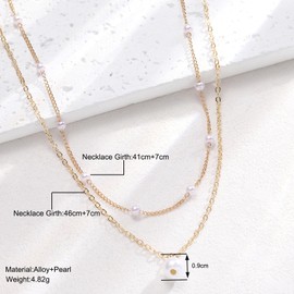 Gold Dainty Pearl Necklace for Women, Layered Necklace Charm Pendant 14K Gold Plated Trendy Choker Neckalce, Chain Jewelry Gifts