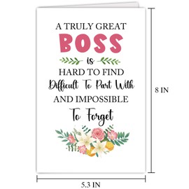 Supoeguk Flower Boss Day Card, Boss Thank You Card, Boss Appreciation Card, A Truly Great Boss Is Hard to Find, Difficult to Part With, Impossible to Forget