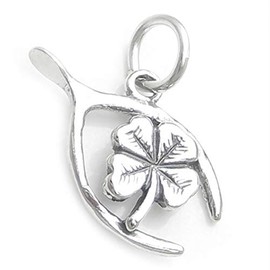 Lucky Wishbone Furcula Bone with 4-Leaf Clover 3D 925 Solid Sterling Silver Charm Pendant Bracelet Jewelry Making Supply