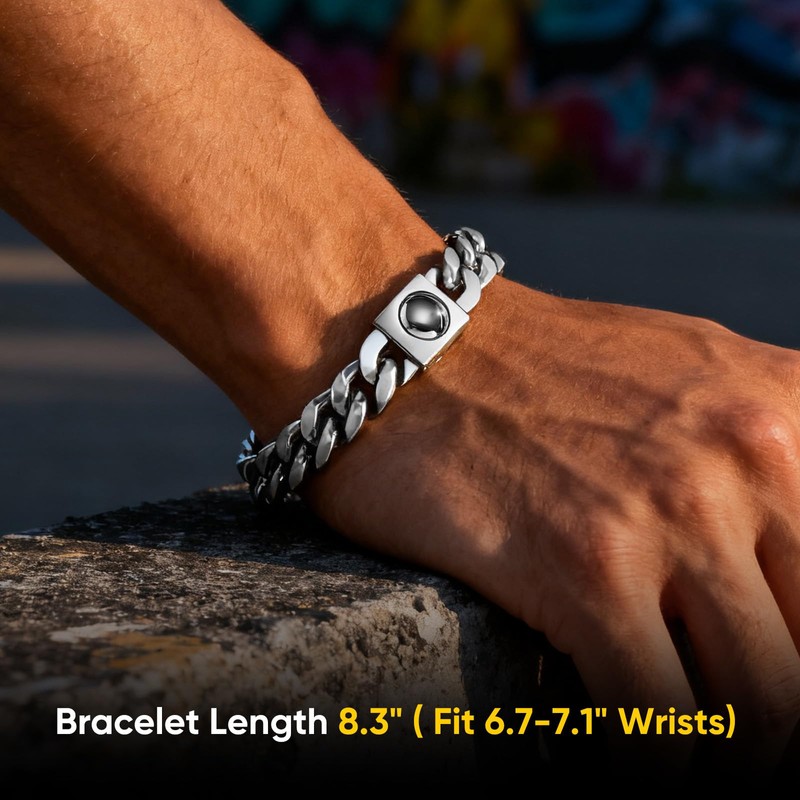 Chunky Cuban Link Chain Bracelet for Men: 9mm Width Silver