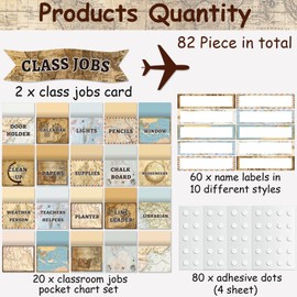 Travel The Map Class Jobs Bulletin Board Travel Themed Classroom Jobs Pocket Chart Set Teacher's Helper Chalkboard Decor Classroom Bulletin Board Set Wall Decoration for Back to School