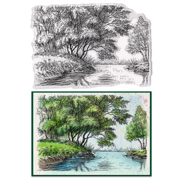 Hying River Trees Background Clear Stamps for Card Making, Forest Tree Rubber Stamps Natural Scenery Transparent Stamp Seal for Crafting DIY Scrapbooking Photo Album Decorations