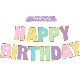 RICHHHA Pre-Strung Macaron Happy Birthday Banner Happy Birthday Backdrop Sign Garland Rainbow Party Supplies Holiday Decorations for Women Men Boys Girls,NO-DIY