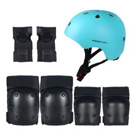 7pzs Kit De Proteccion Casco Codo Mano Patinaje Rodilla Niño Color Azul-m