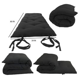 Danfuton Twin Floor Rolling Futon Mattresses, Cotton Shikifuton Mats 3 x 39 x 80 Black