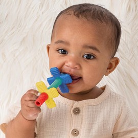 Itzy Ritzy Teensy Tube Teether; Textured Hollow Baby Teething Tube That Reaches Front Teeth & Back Molars, Made of Soft Silicone (Rainbow)