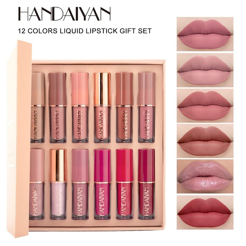 12 Colors Matte Nude Lipstick Set Velvety Long Lasting Non-stick