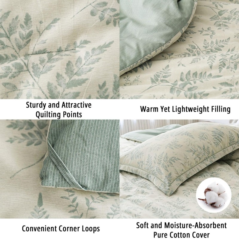 LEMIROE Botanical Cotton Comforter King Size - Dusty Green Comforter