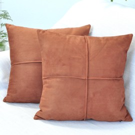 Terra Cotta/Rust Brown Pillow Covers Set of 2 Faux Suede Soft Leather Like Decorative Square Pillowcases for Couch Sofa Couch Chairs Vegan Suede Cushion Covers Rustic Modern Farmhouse Decor 16 x16