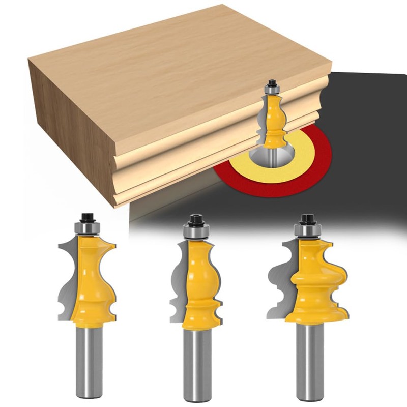 WSOOX Architectural Molding Router Bits by 1/2-Inch Shank 3PCS Woodworking