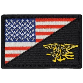 USA Flag Navy Seal Trident Embroidered Morale Patch |Hook Backing 3" x 2" C617