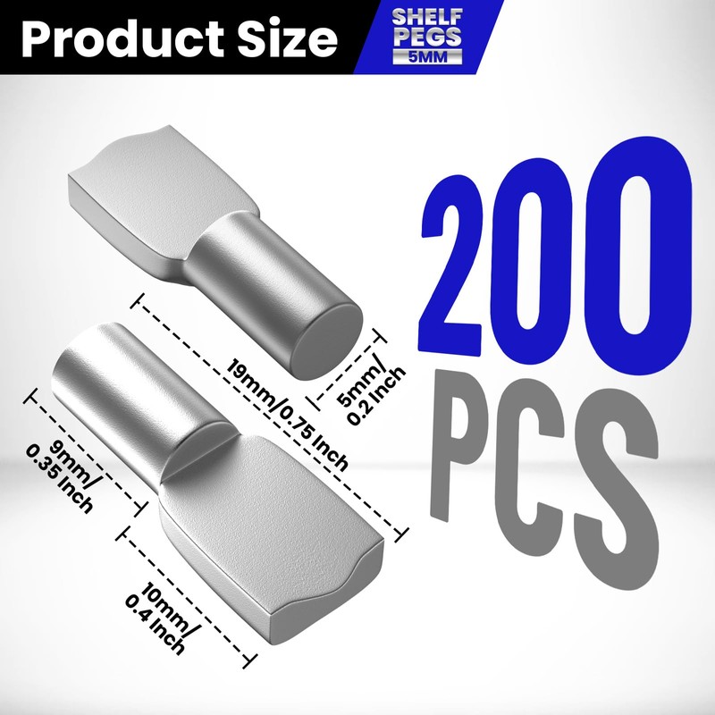 FANDAMEI 200 PCS 5mm Shelf Pins, Shelf Pegs, Metal Nickel