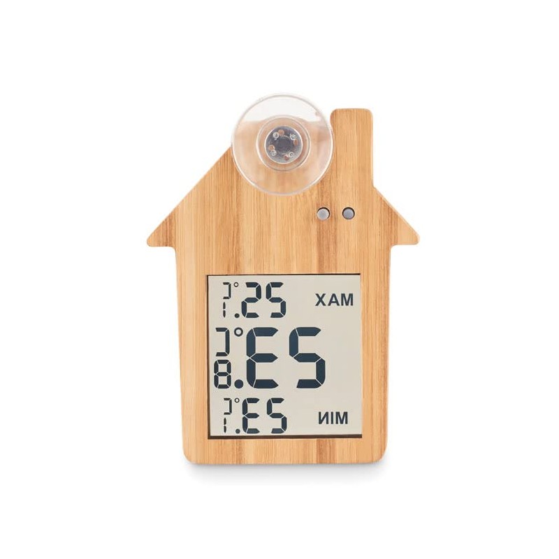 Weather Station House Shape Thermometer Bamboo Wood Suction Cup Gift