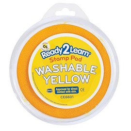 READY 2 LEARN Jumbo Circular Washable Stamp Pad - Yellow - 5.75" dia. - Non-Toxic - Fade Resistant - Ideal Size for Handprints and Footprints