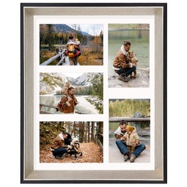 Space Art Deco, Wall Mounting Photo Frame Black with Panel Silver Champagne Beveled Picture Frame (11x14 Frame for 11x14 Picture Without Mat or 5 4x6 Picture with White Mat, 1 Pack)