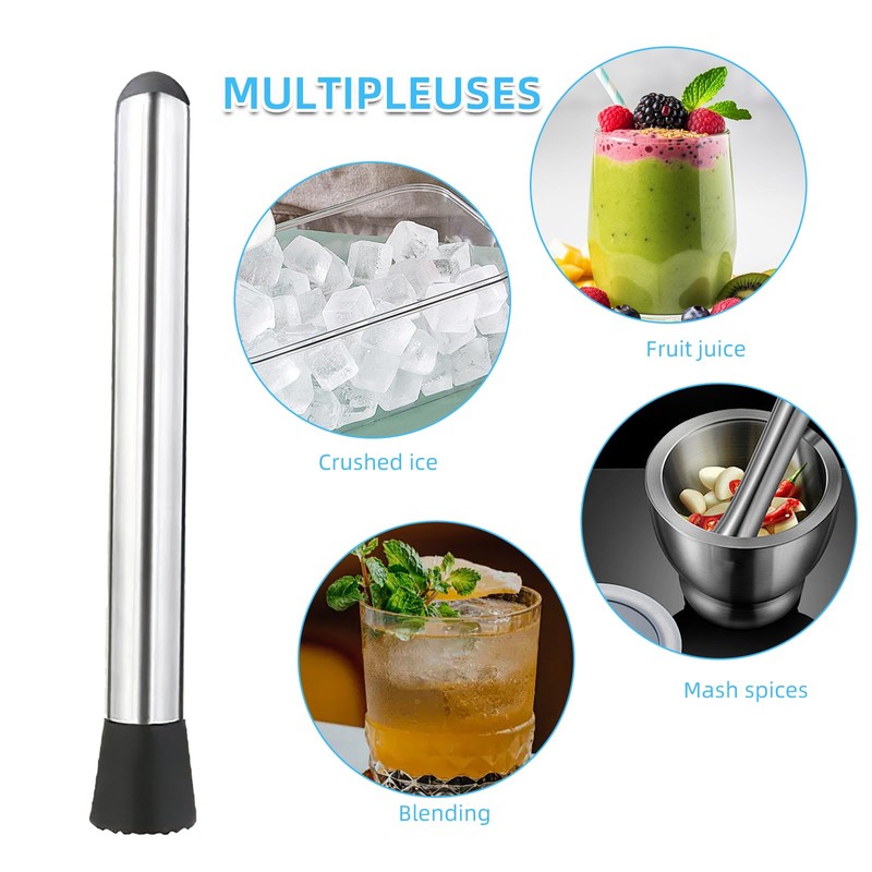 1 Pcs Cocktail Muddler, Stainless Steel Muddler with Grooved Head,
