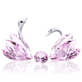 YWHL 15th Anniversary Crystal Swan Gifts for Couple, 15 Year Wedding Anniversary for Her Him, Swan Figurine with Pink Diamond, Valentines Day Present Romantic Birthday Gift for Wife Husband (Pink)