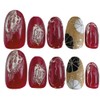 Kimono Red Nail Tip Japanese Style Golden Gold