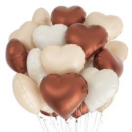 Pack of 24 Heart Foil Balloons, White, Brown, Apricot Colour, Heart Helium Balloons, Coffee Colour, Heart Balloons, Helium, Foil Balloons, Heart Balloons, Suitable for Birthday, Wedding, Engagement,