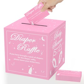 WNINK 50 Pcs Diaper Raffle Tickets with Box for Baby Shower, Diaper Raffle Card for Boy & Girls Gender Reveal Diaper Raffle Card Box for Baby Shower Games Party Decorations (Pink)