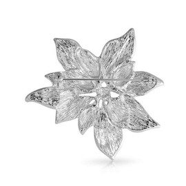 Large Statement Flower Holiday Party White Red Enamel Poinsettia Brooch Christmas Scarf Pin for Women Silver Plated