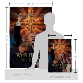 Ornament Collection in God We Trust Trump Flag Kit Stand Pole Burlap Wall Hanging Home Poster Make America Again 2024 President 47 MAGA Yard Sign Patriotic Decoration, Republican Gifts Made in USA