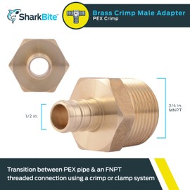 SharkBite 1/2 x 3/4 Inch Crimp MNPT Male Adapter, Brass Plumbing Fitting, PEX Pipe, Copper, UC116LFA