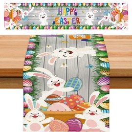 NICOLA Easter Table Runners Linen Easter Decorations for Table, Cute Easter Bunny Table Runner Table Decorations Centrepiece for Indoor, Outdoor Home Party Easter Decor (Style 2)