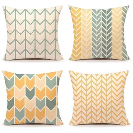 TIDWIACE Set of 4 Yellow-Green Cushion Cover 45x45cm Outdoor Furniture Decorative - Throw Pillow case Linen for Home Office Sofa Bedroom Car Garden,Double-sided printing Invisible Zipper