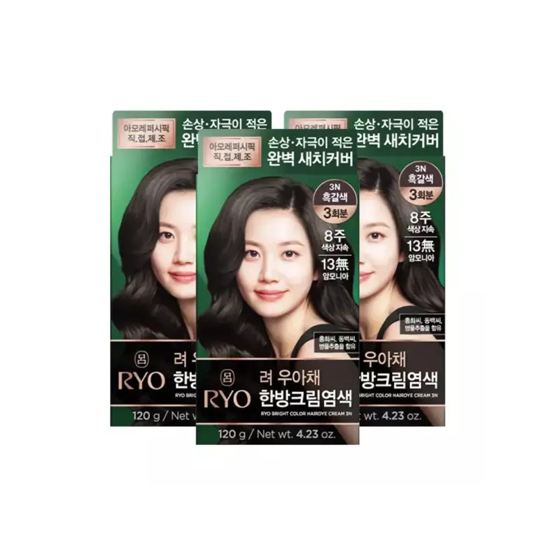 Ryo 려 우아채 새치크림 염색약 3N 흑갈색 3개 Lyo Uhacha
