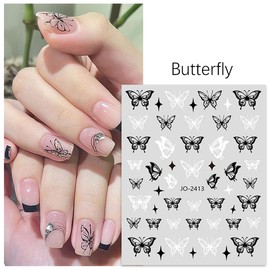 6 Sheets Butterfly Nail Art Stickers Decal 3D Self-Adhesive Nail Decals Holographic Black White Butterflies Star Nail Art Supplies Butterfly Designer Nail Stickers for Acrylic Nails Art Decorations