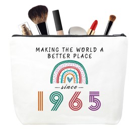 MSQ 60th Birthday Gifts for Women Makeup Bags, Sweet 60th Gifts Friendship Gift Ideas for Her Women Teens Sister Funny Cosmetic Bag Travel Toiletries Bags Since 1965 Bday Gift from Mom