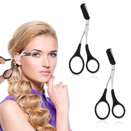 2pcs Black Professional Precision Brow Scissors Eyebrow Trimmer Scissors with Comb,Non-Slip Finger Grips Eye Brow Trimmer for Ladies and Men