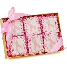 Lady Fortunes Pink Ribbon Picture Cookies, Gold Gift Box of 6