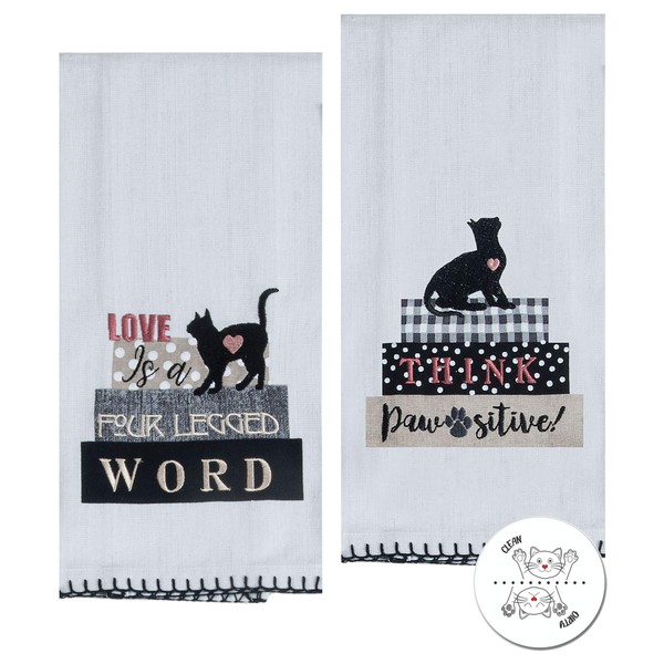 Cat Kitchen Towels with Sayings - 2 Tea Towel Set