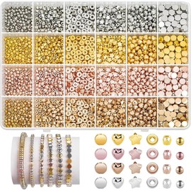 Juego de cuentas espaciadoras de oro, 2160 piezas de cuentas espaciadoras para la fabricación de pulseras de joyería, bisutería, artesanía, regalos para adolescentes, niñas, adultos (2160Pcs)