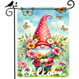 BlissYard Welcome Spring Garden Flag Cute Gnome Flowers Yard Flag Spring Seasonal Decors Flag Flower Butterfly Outside Holiday Yard Flag Welcome Sign Outside Holiday 12x18 Inch Double Sided