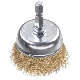 kwb Cup Brush, Fine, Brass Wire, Diameter 50 mm for Metal and Stone, Wire Brush for Drill Machine incl. E6.3 Hex Shank, for Rust Removal, Descaling, Roughening and Cleaning